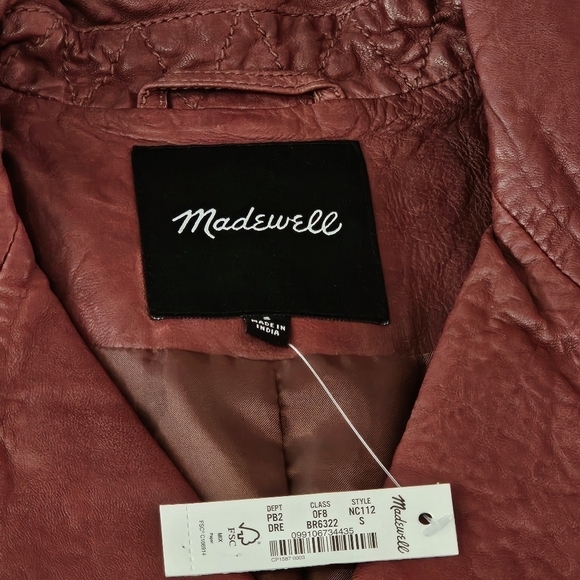 Madewell Washed Leather Motorcycle Jacket Brass Hardware Edition Dusty Redwood - Picture 14 of 15